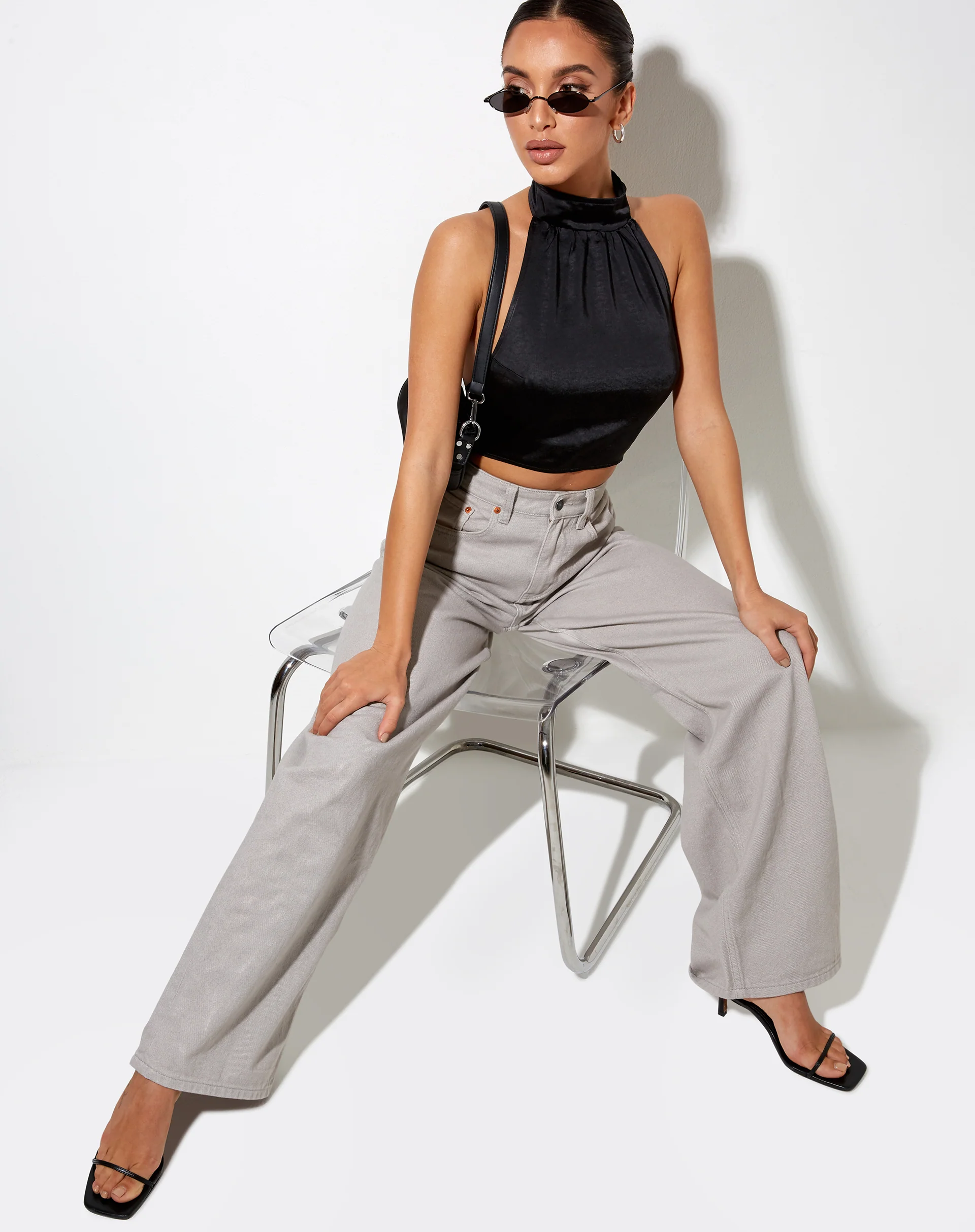 Noela Crop Top in Satin Black - Image 2