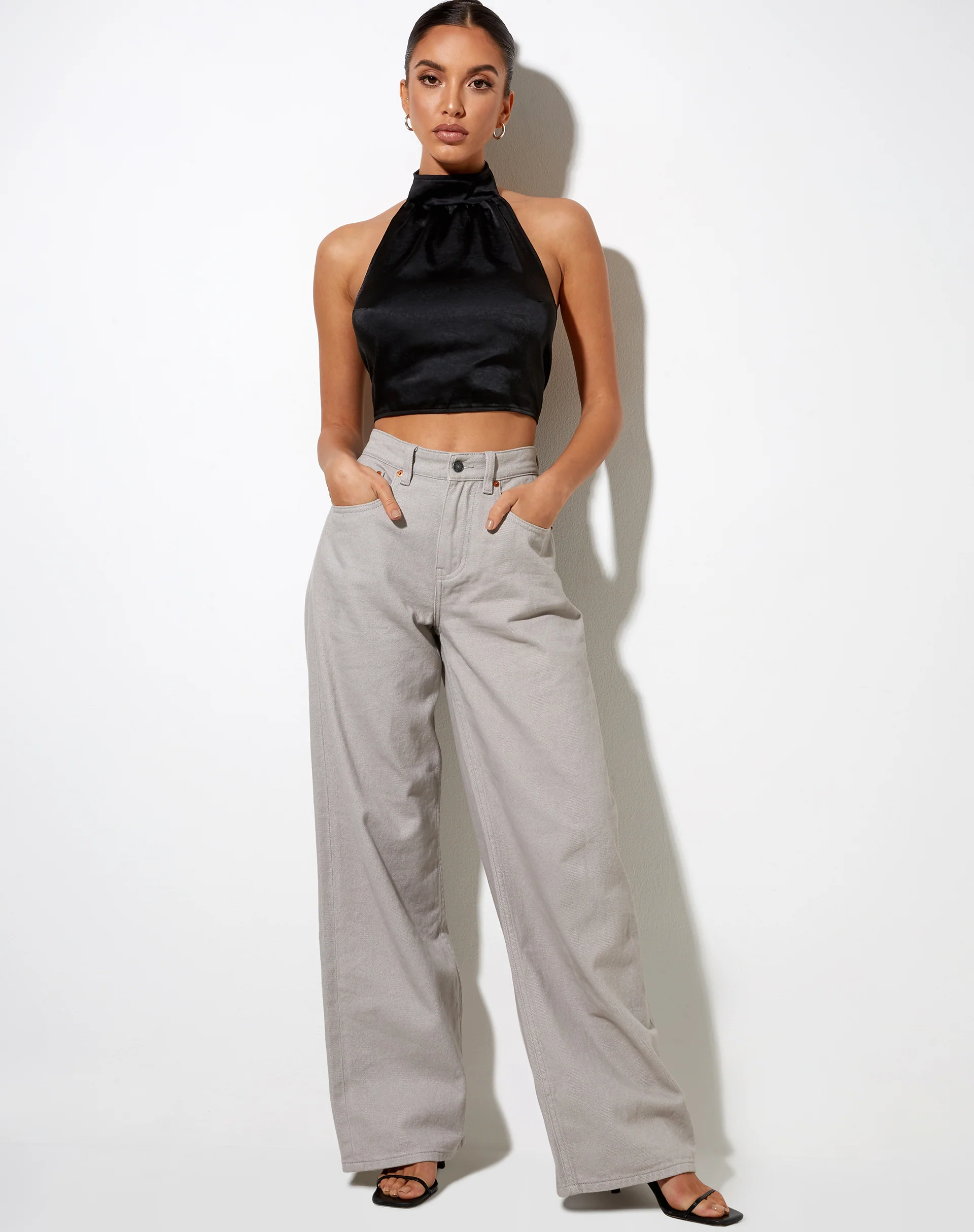 Noela Crop Top in Satin Black - Image 4