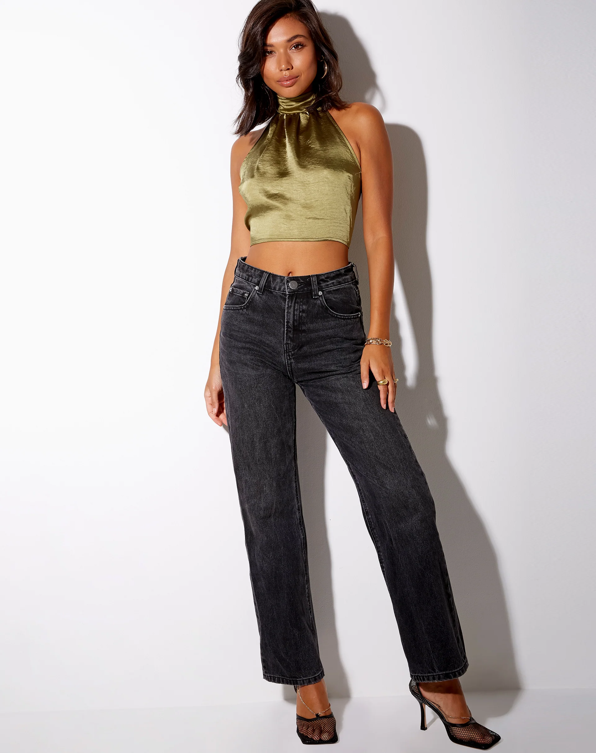 Noela Crop Top in Satin Olive - Image 4