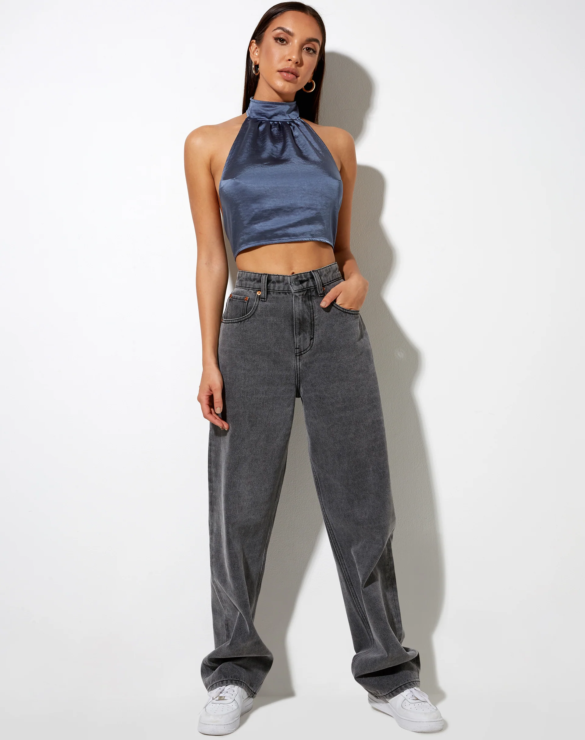 Noela Crop Top in Satin Slate Blue - Image 3