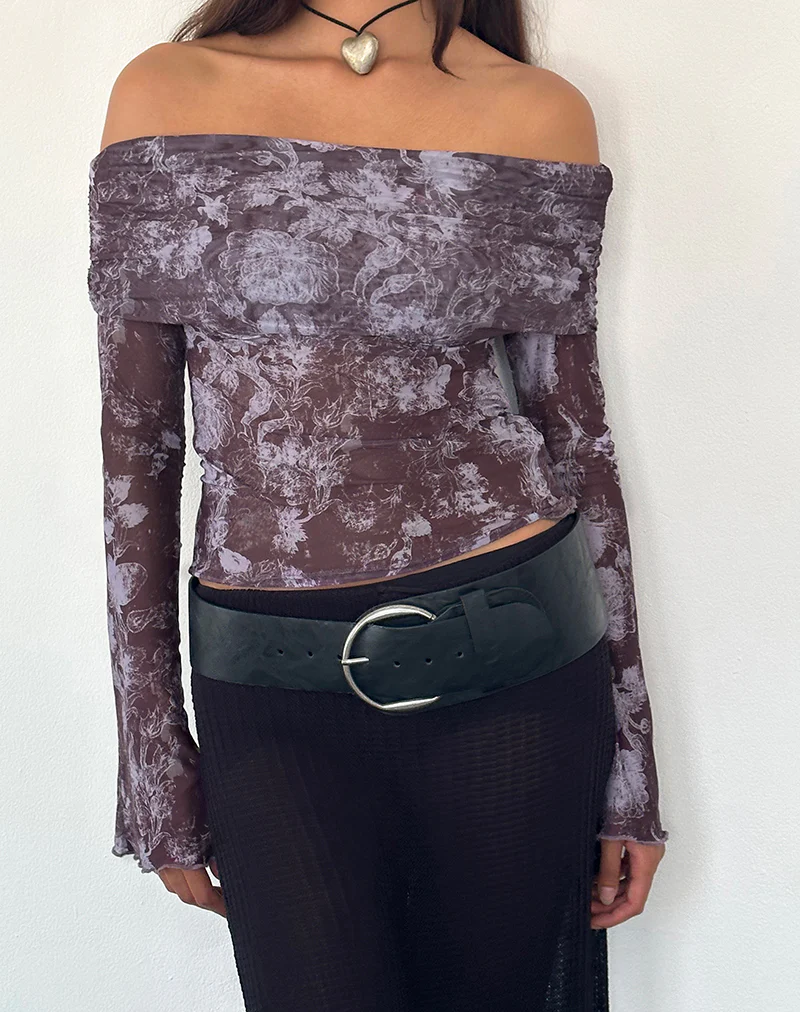 Noelle Bardot Top in Botanic Sketch Purple - Image 3