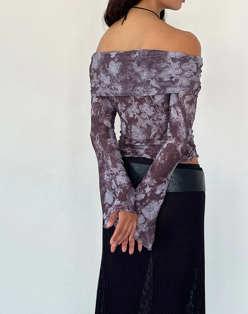 Noelle Bardot Top in Botanic Sketch Purple - Image 5