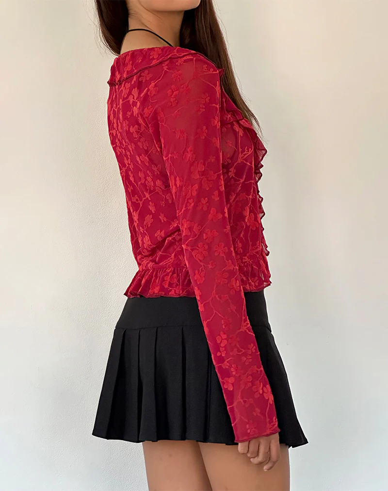 Noemi Cardigan in Red Grunge Floral Flock - Image 3