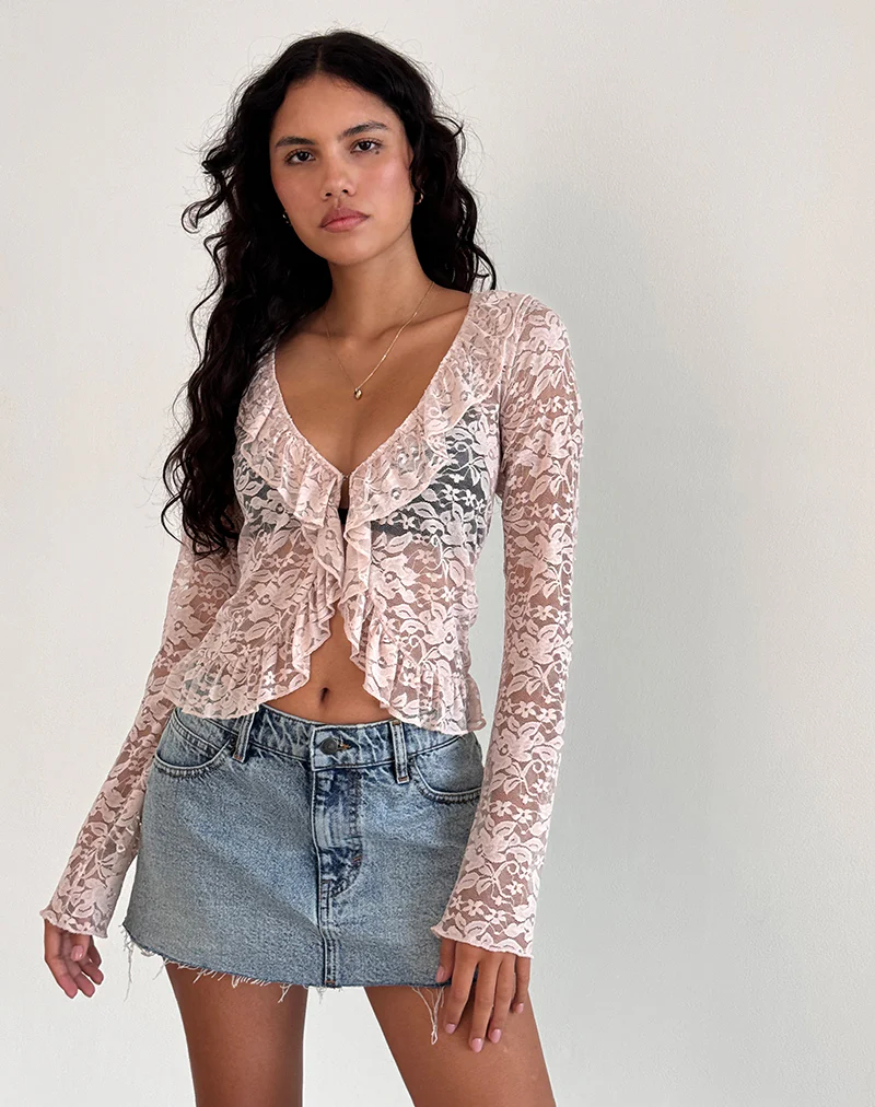 Noemi Cardigan in Lace Lotus Pink - Image 3