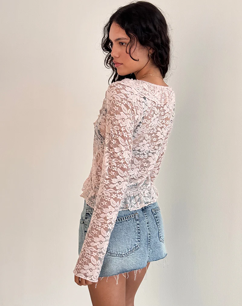 Noemi Cardigan in Lace Lotus Pink - Image 4