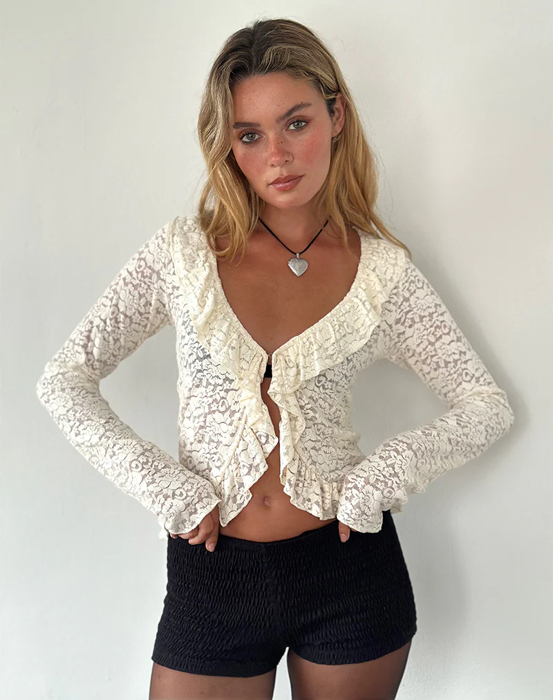 Noemi Cardigan in Rose Lace Ivory - Image 2