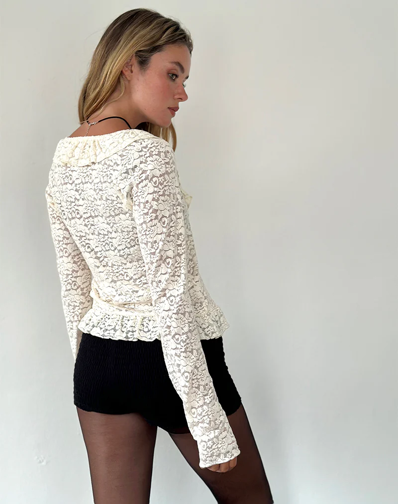 Noemi Cardigan in Rose Lace Ivory - Image 4