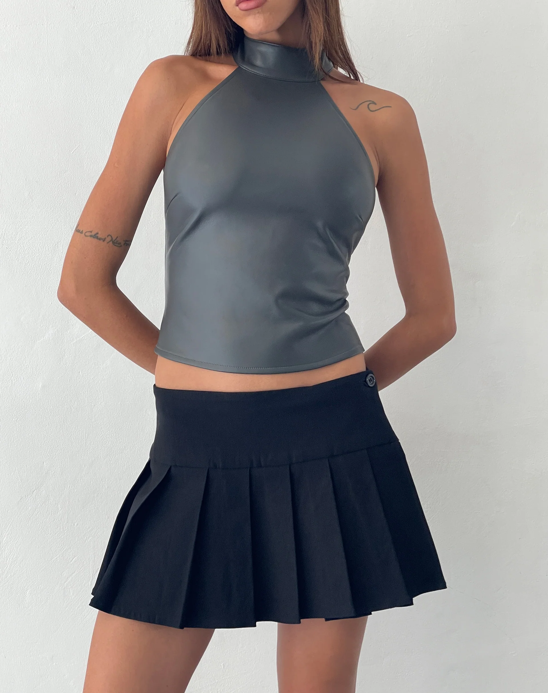 Noena High Neck Top in PU Slate Grey - Image 3