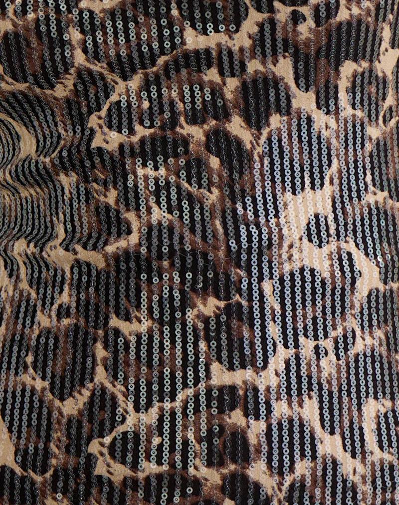 Noera Backless Top in Leopard Sequin Brown - Image 5