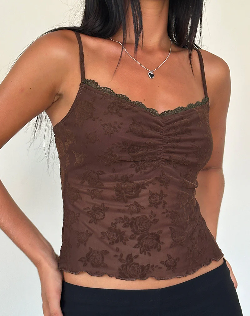 Noira Cami Top in Romantic Rose Flock Brown - Image 2