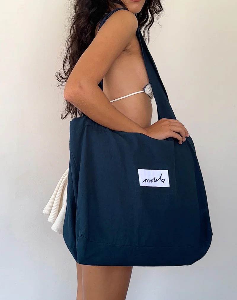 Nola Totebag in Navy with Motel Love Embroidery - Image 3