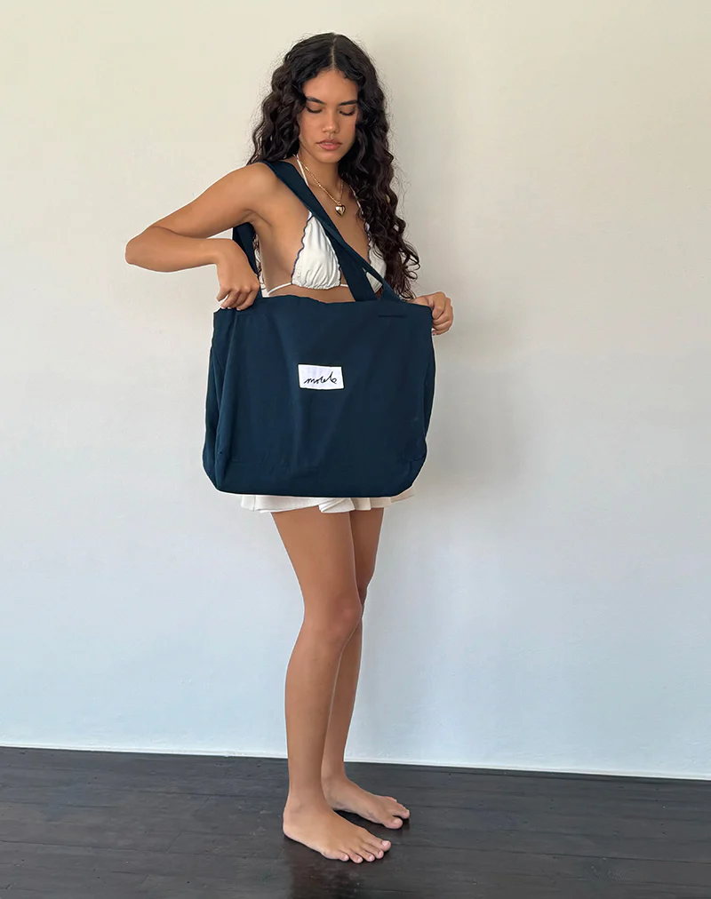 Nola Totebag in Navy with Motel Love Embroidery - Image 4