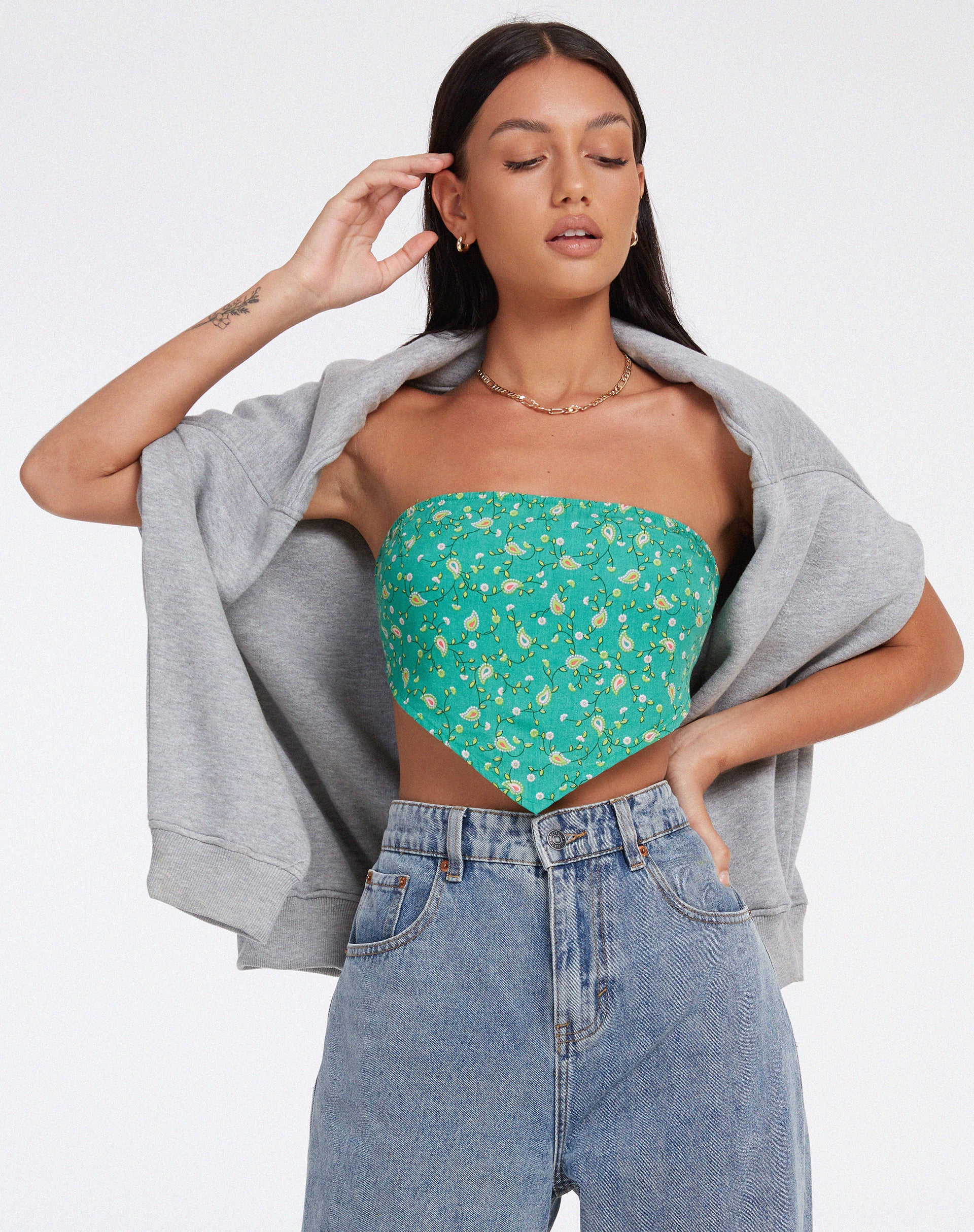 Nolda Crop Top in Paisley Fun Green - Image 2