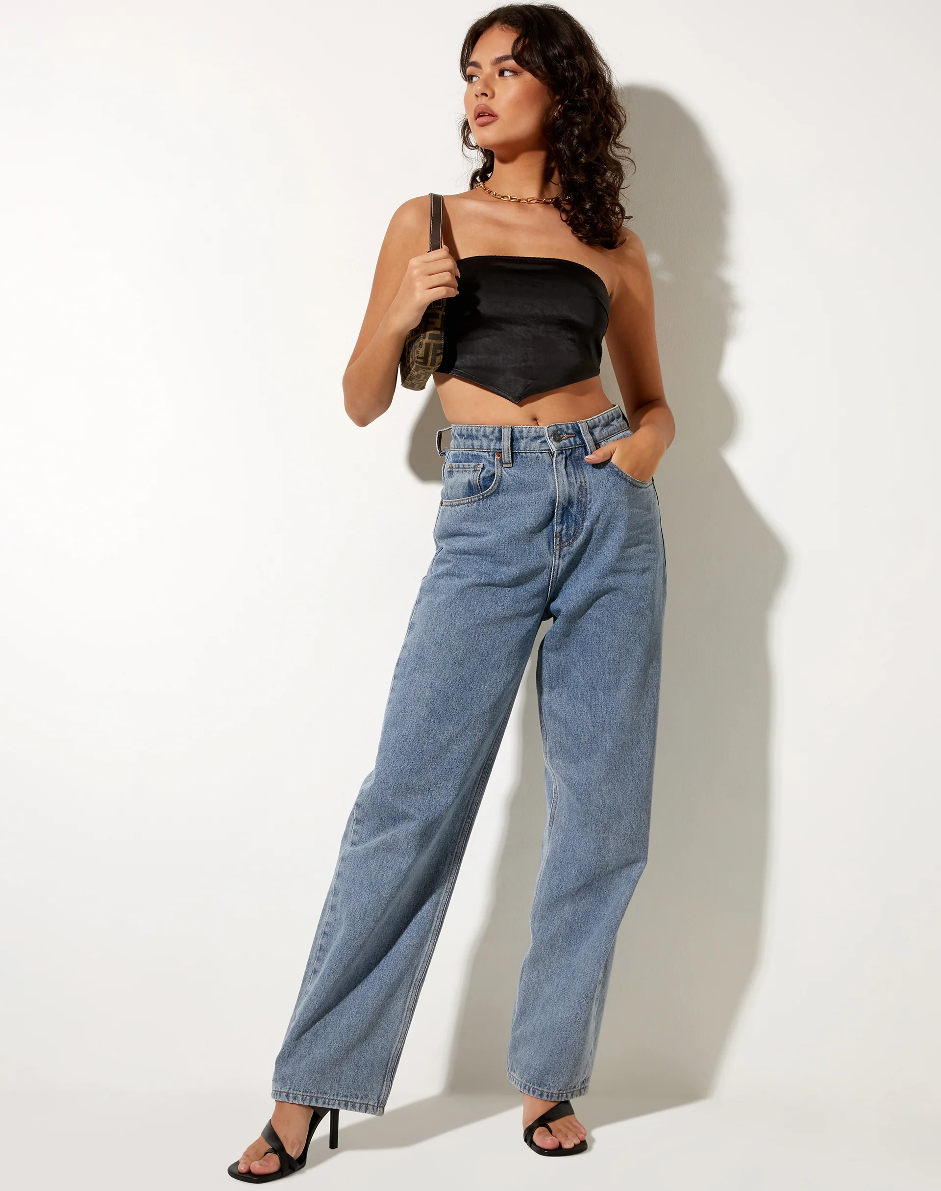 Nolda Crop Top in Satin Black - Image 3