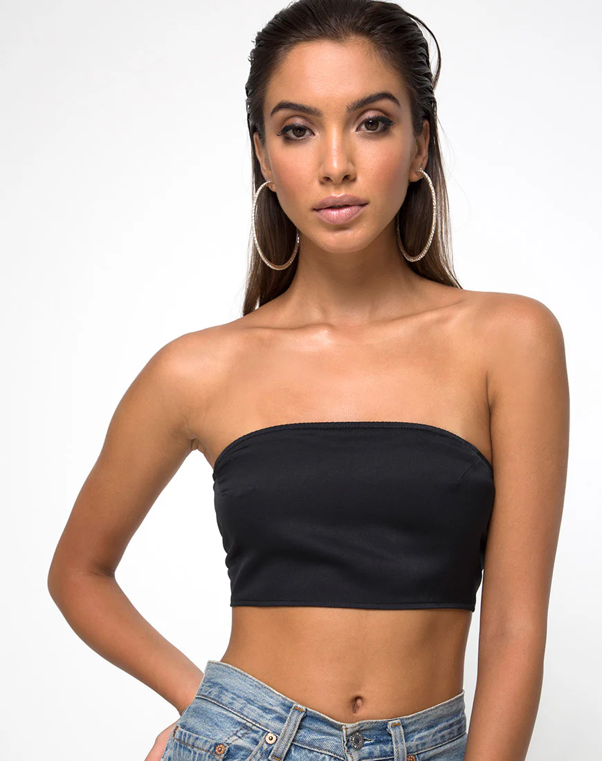 Nolia Tube Top in Satin Black - Image 2