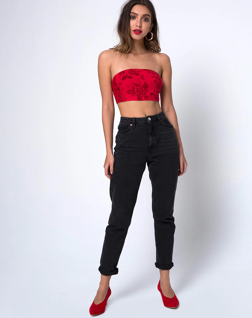 Nolia Tube Top in Tonal Floral Red - Image 3