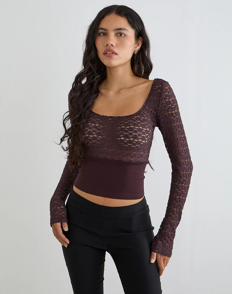 Nolita Ribbed Waist Top in Lace Dark Plum - Image 4