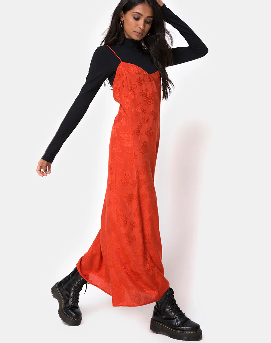 Nolity Midi Dress in Satin Rust Rose - Image 2