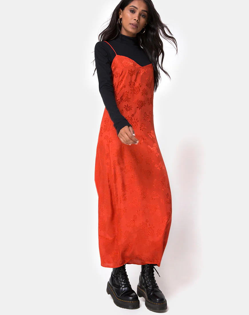 Nolity Midi Dress in Satin Rust Rose - Image 4