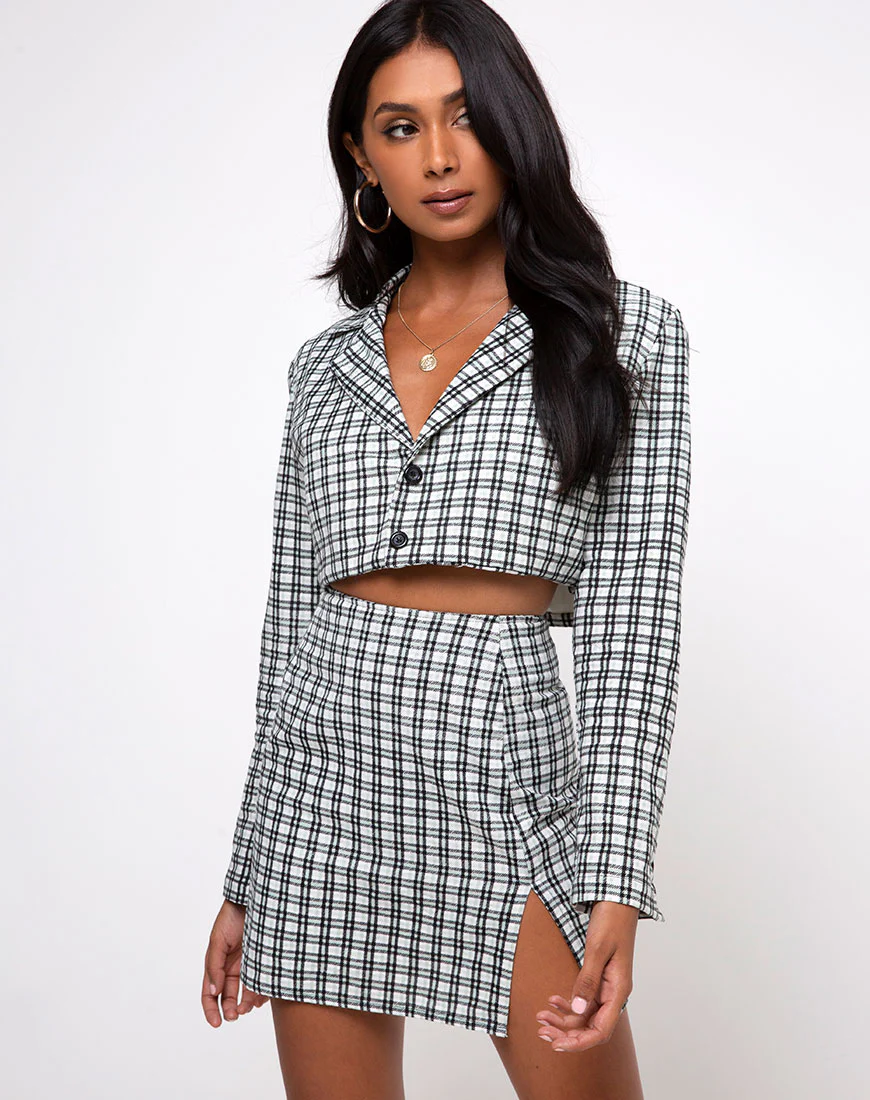 Noly Cropped Blazer in Brandy Check Foam - Image 2