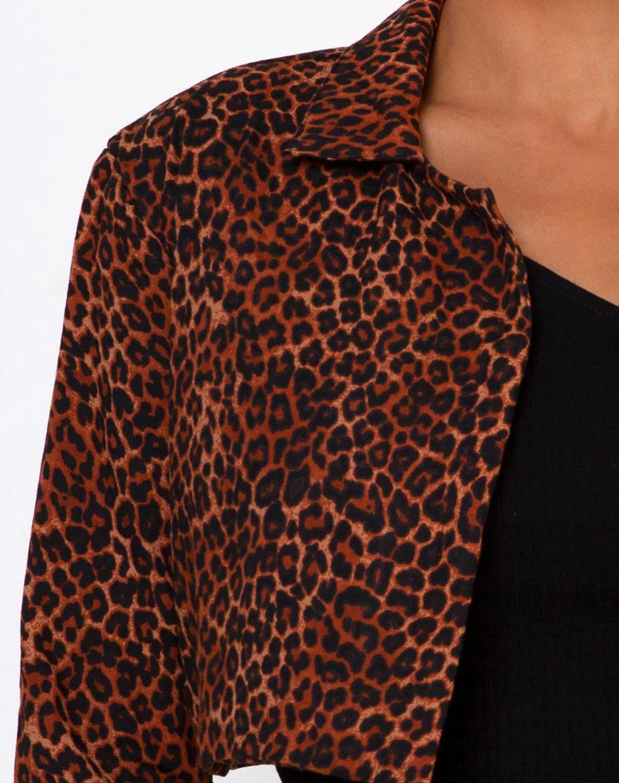 Noly Cropped Blazer in Ditsy Leopard Orange - Image 5