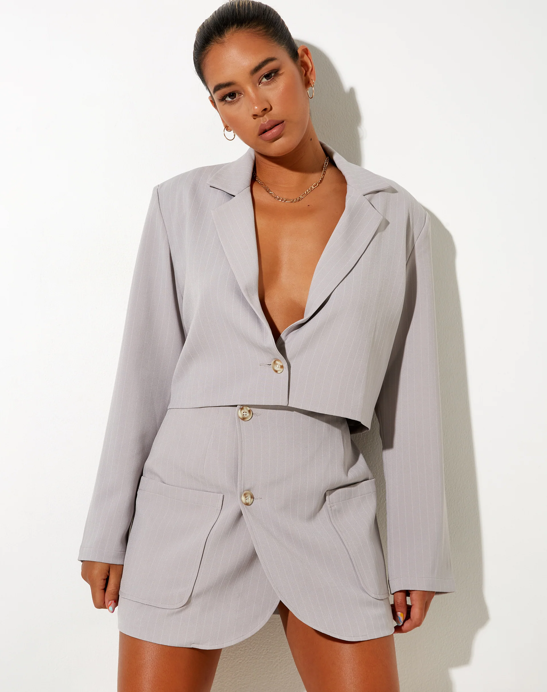 Nolya Blazer in Pinstripe Silver Grey - Image 2