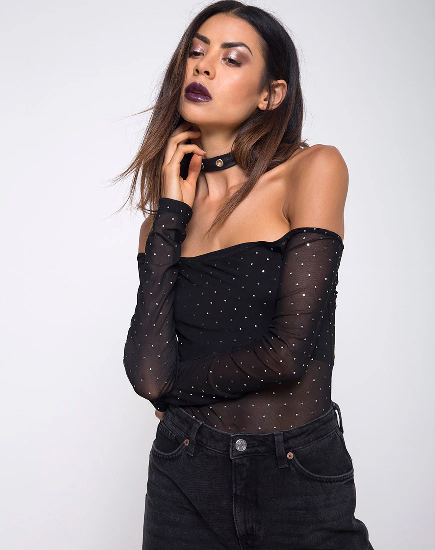 Nomi Off The Shoulder Bodice in Net Crystal Black - Image 6