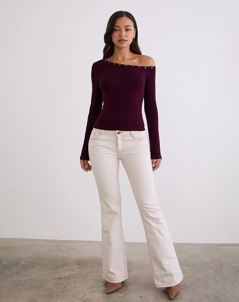 Noraba One Shoulder Top in Red Wood with Eyelets - Image 2