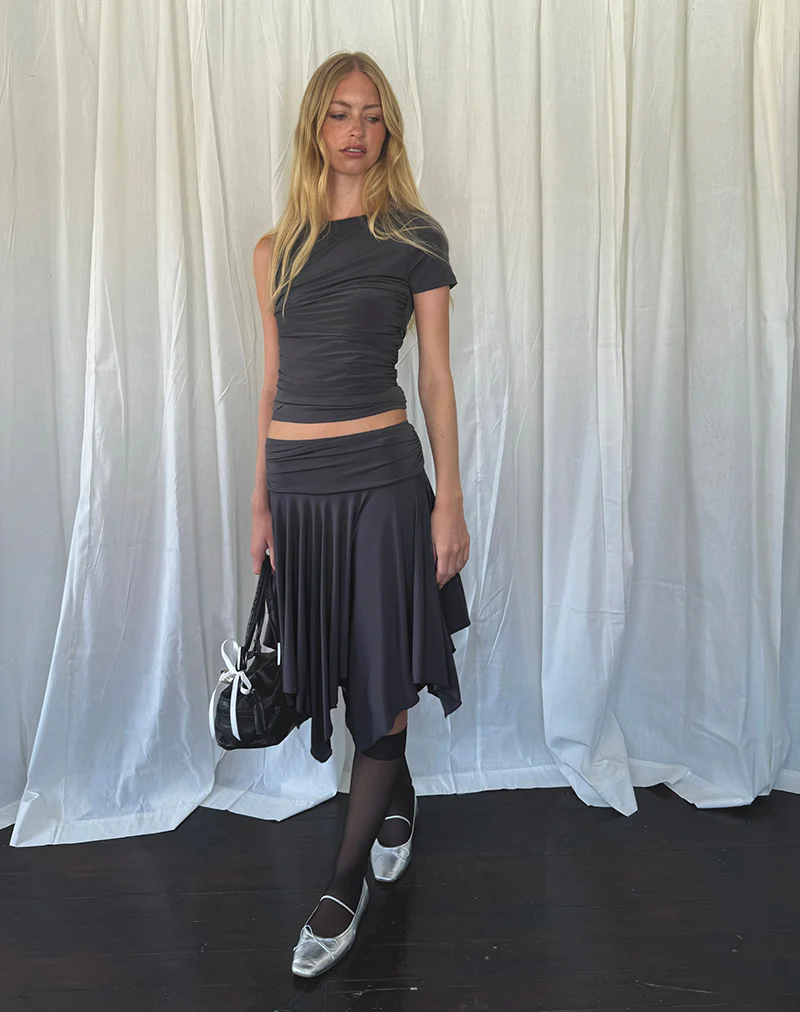 Norali Waterfall Midi Skirt in Grey - Image 3