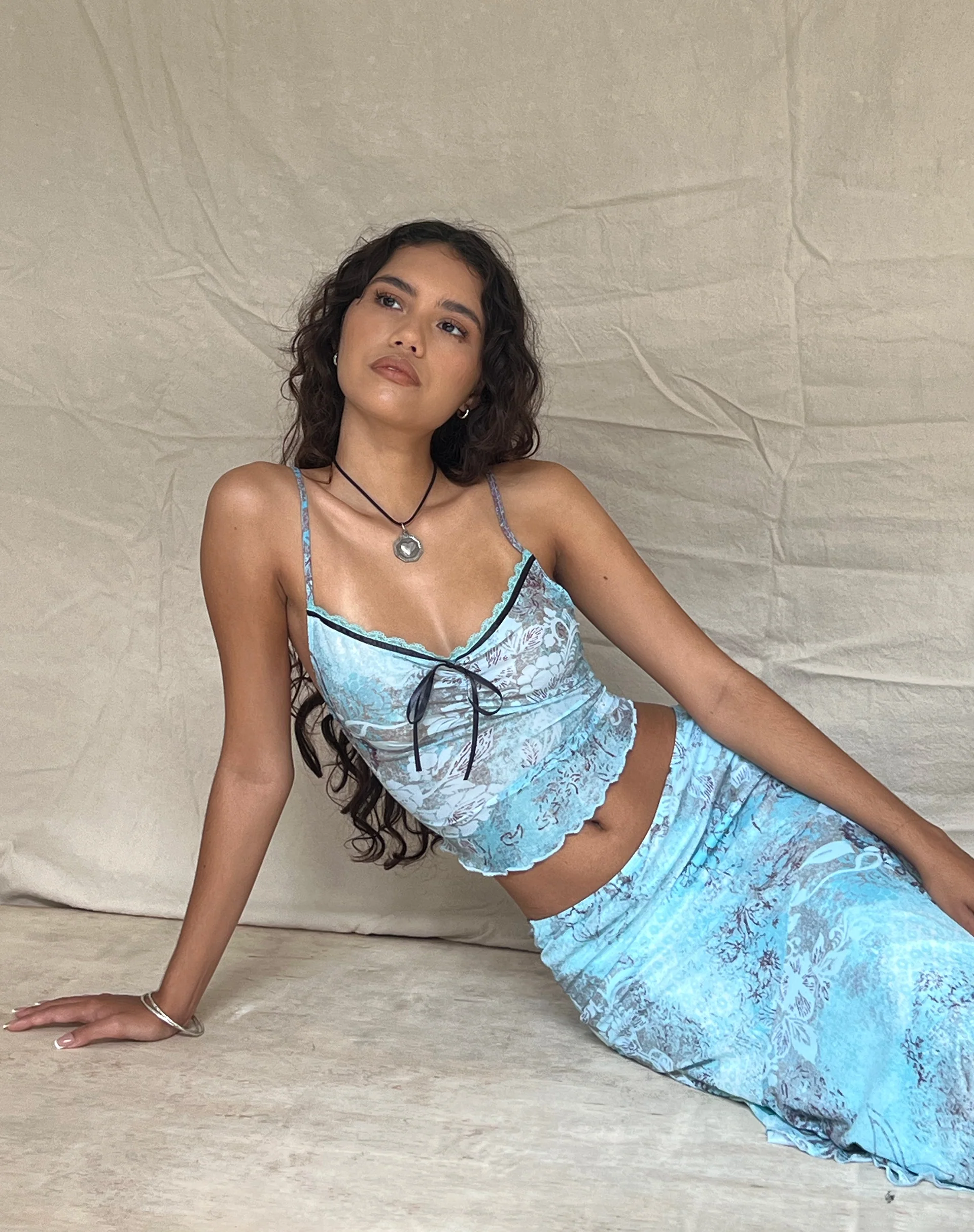 Norde Cami Top in Blue Paisley Abstract Rustic - Image 6