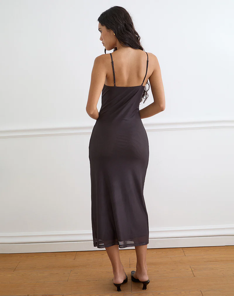 Nori Midi Dress in Brown with Orange Vibrant Lotus Print - Image 4