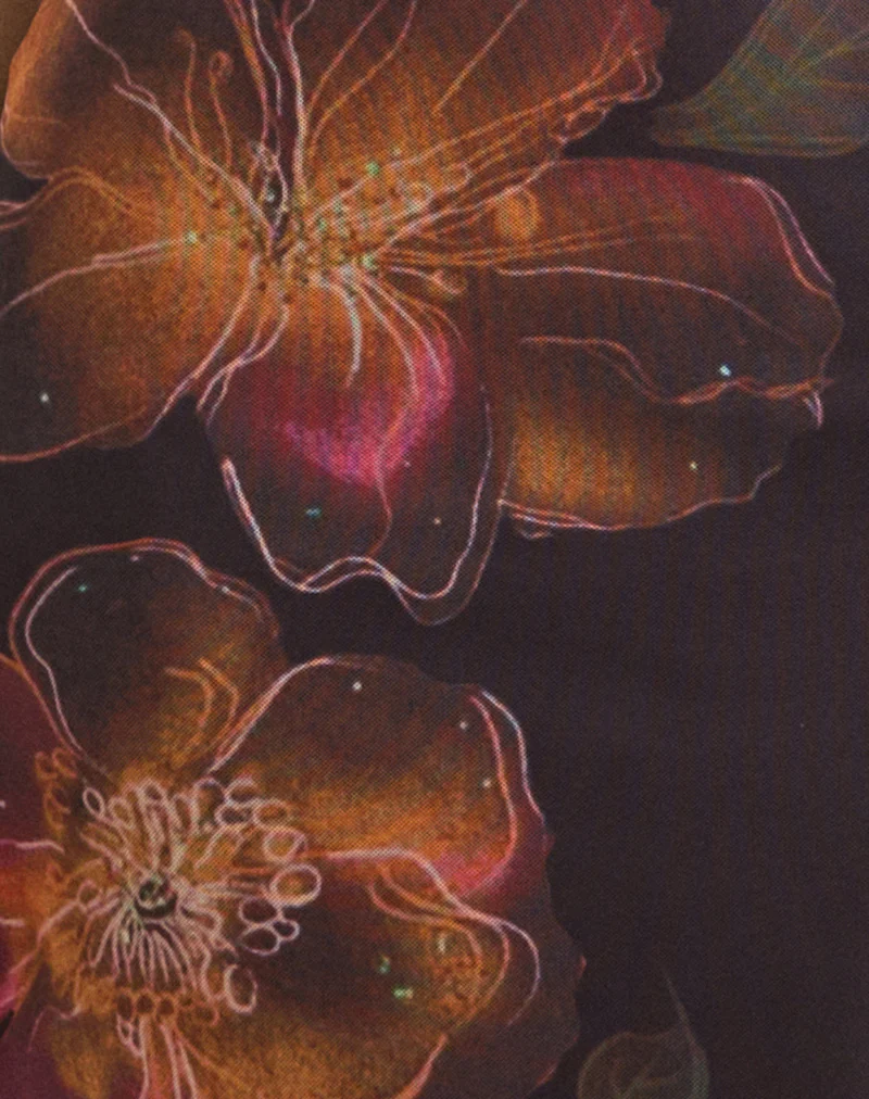 Nori Midi Dress in Brown with Orange Vibrant Lotus Print - Image 5