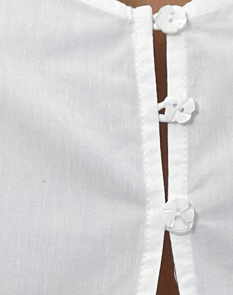 Norya Puff Sleeve Top in Poplin White - Image 6