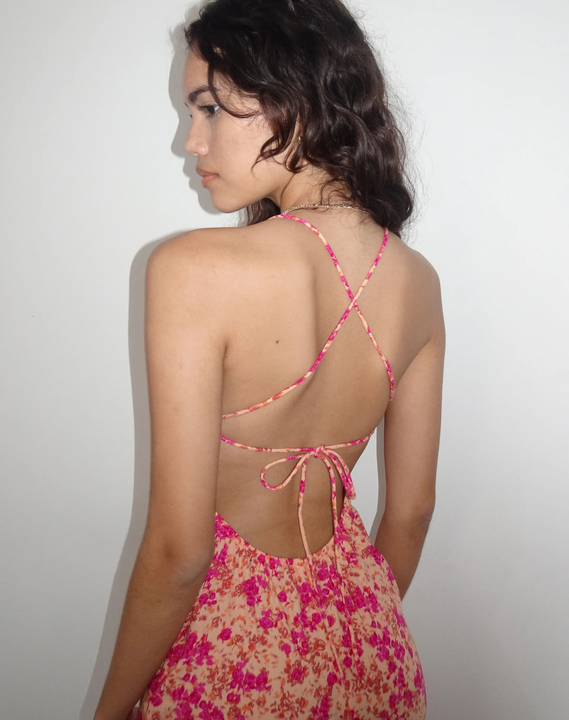 Nosita Midi Dress in Wild Dark Flower Cantaloupe - Image 2