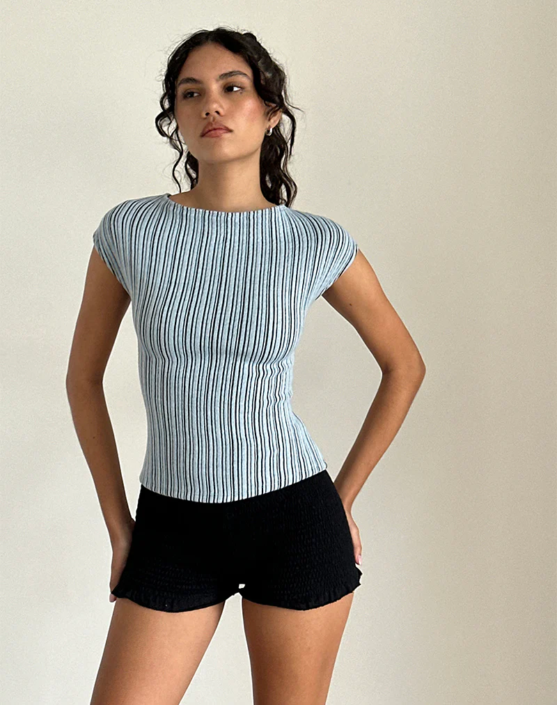 Nova Top in Jersey Blue and Black Stripe - Image 2