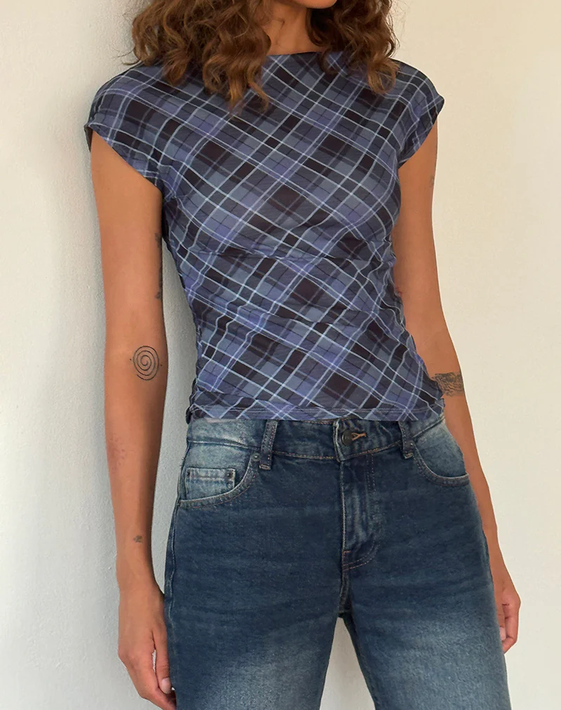 Nova Top in Blue Grey Check Mesh - Image 3