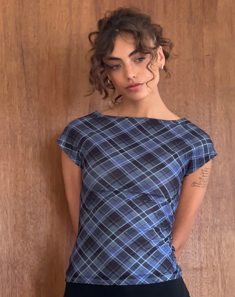 Nova Top in Blue Grey Check Mesh - Image 4