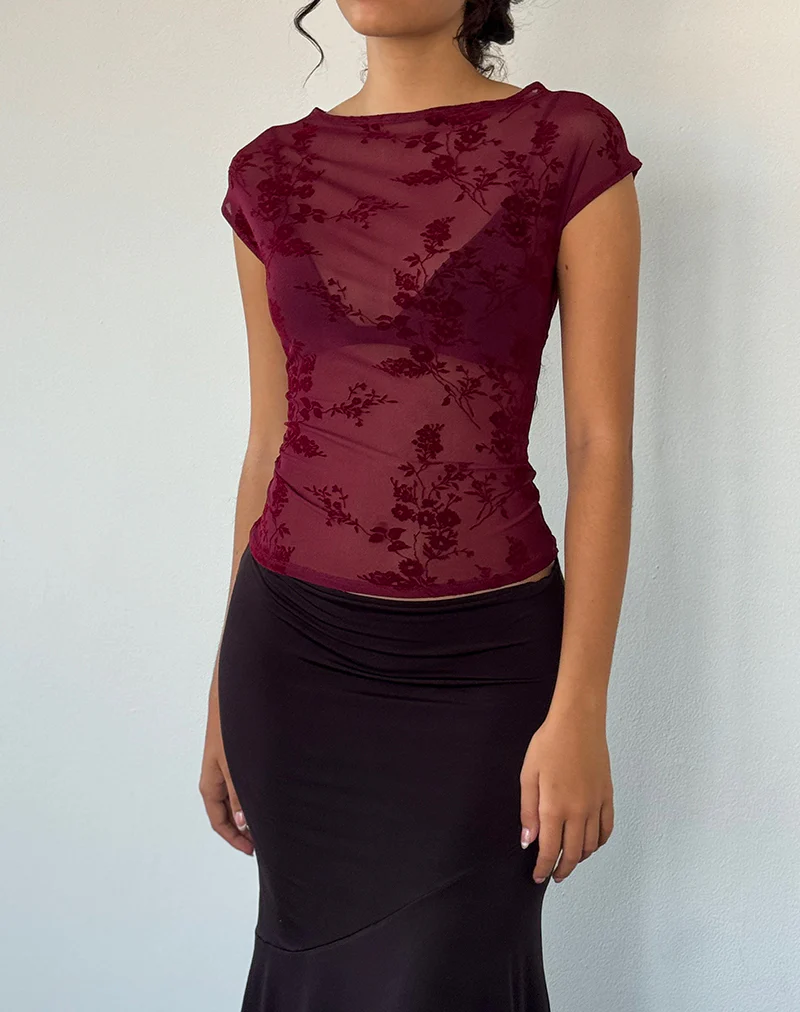 Nova Top in Botanical Flower Maroon - Image 2