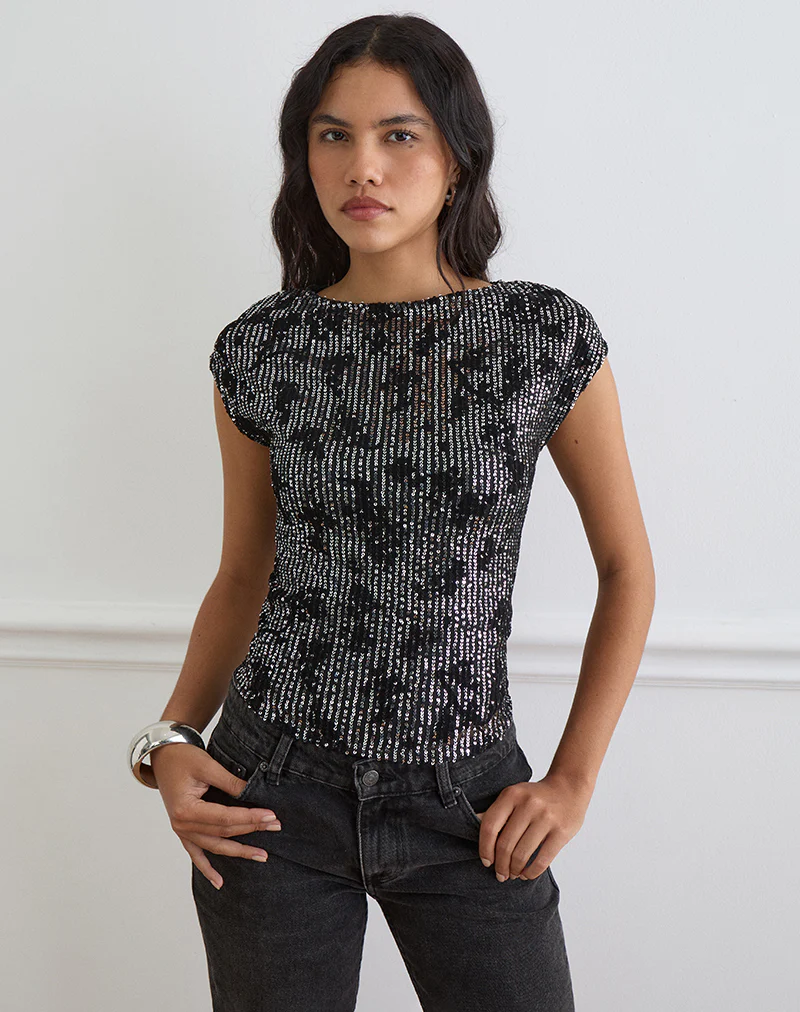 Nova Top in Floral Sequin Black - Image 5