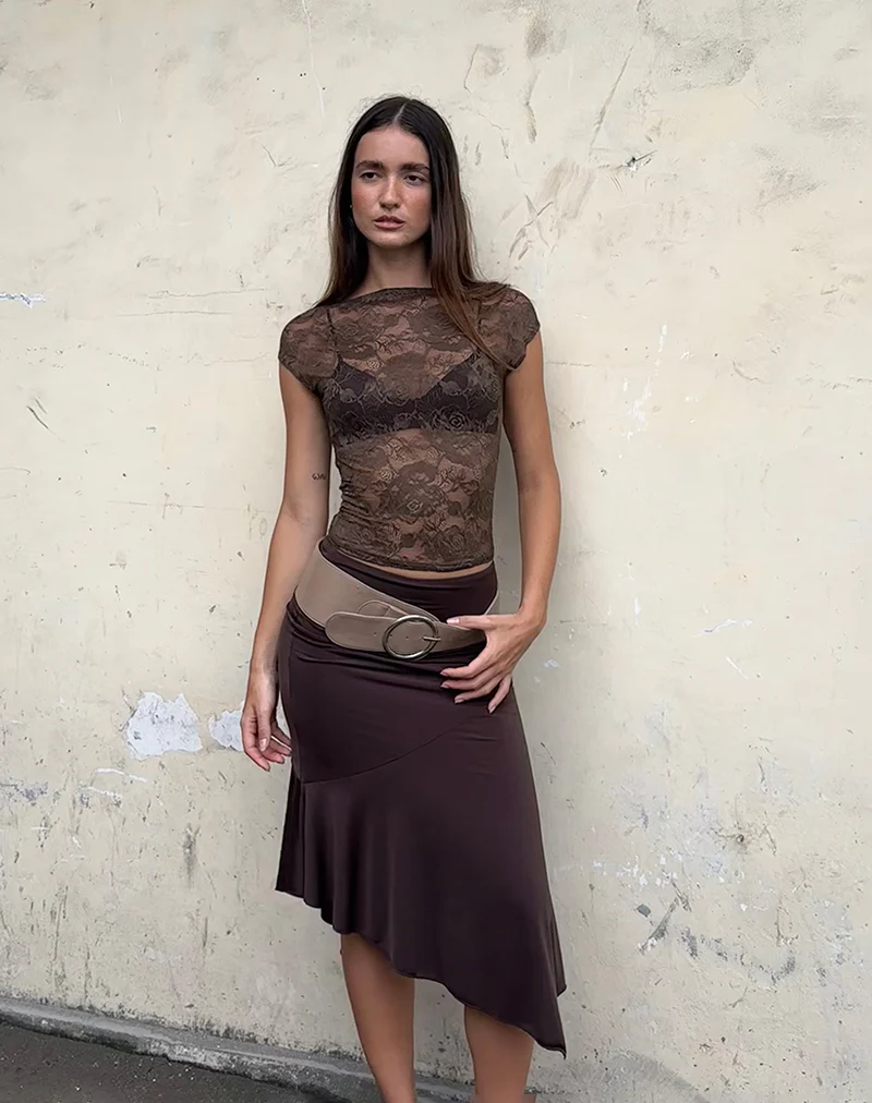 Nova Unlined Lace Top in Dark Brown - Image 4