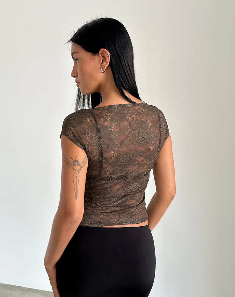 Nova Unlined Lace Top in Dark Brown - Image 5