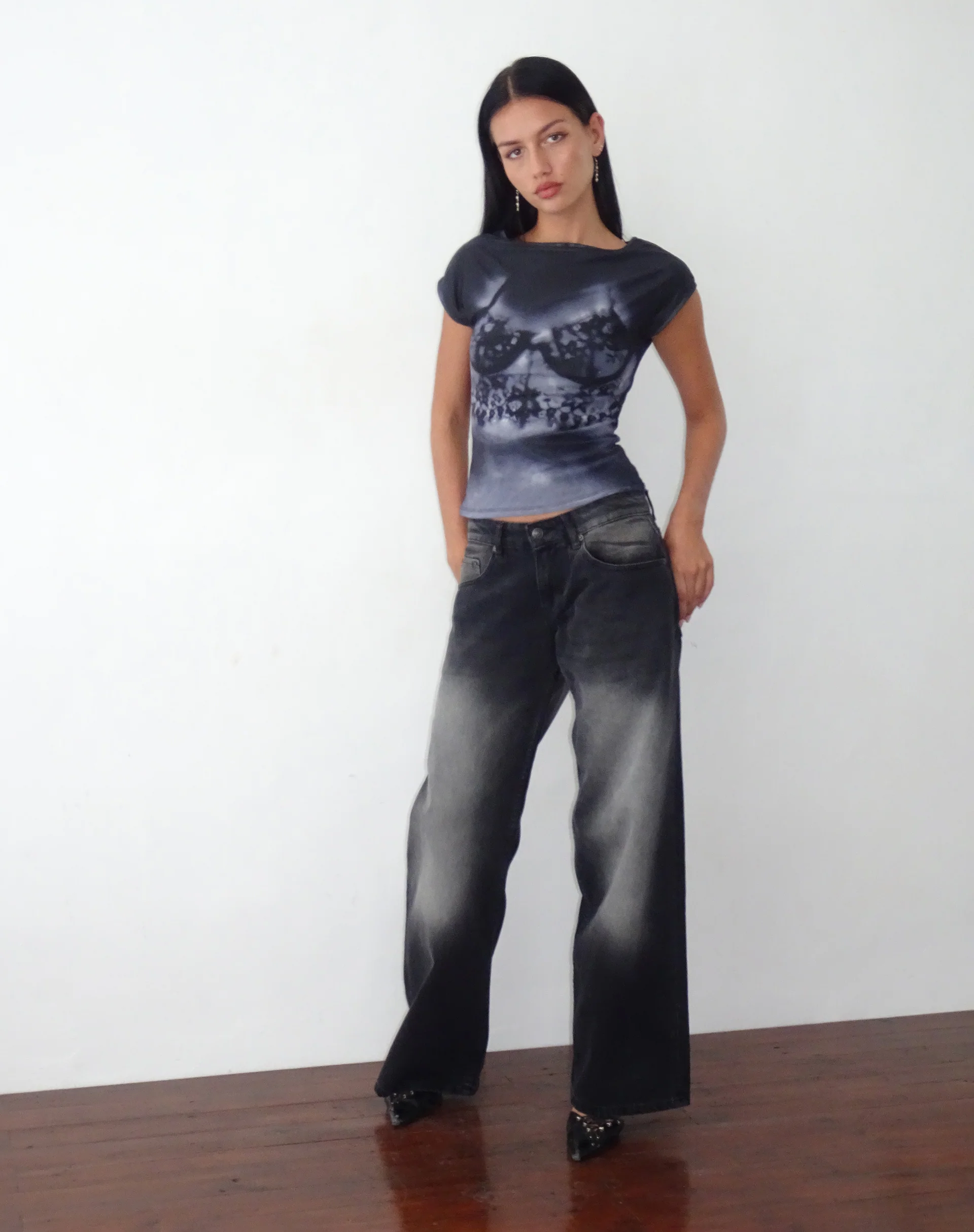 Nova Top with Lace Scan Motif in Black - Image 2