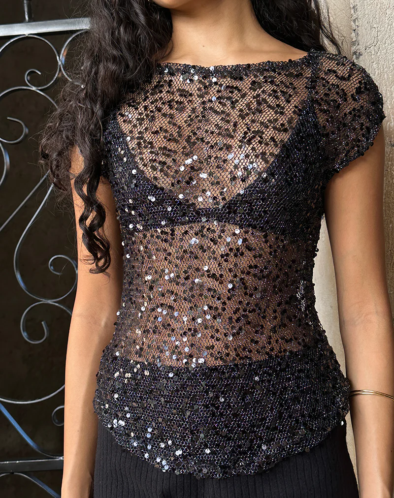 Nova Top in Sequin Mesh Black - Image 5