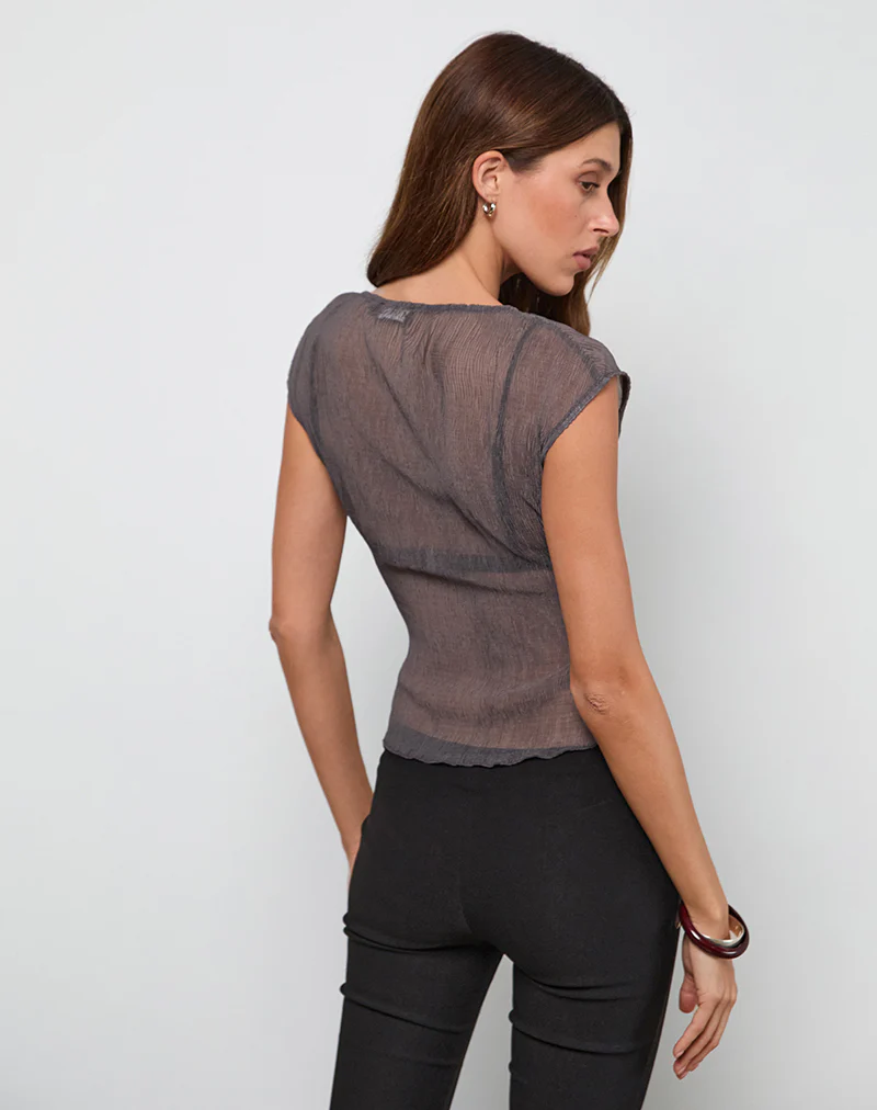 Nova Top in Grey Crinkle Chiffon - Image 3