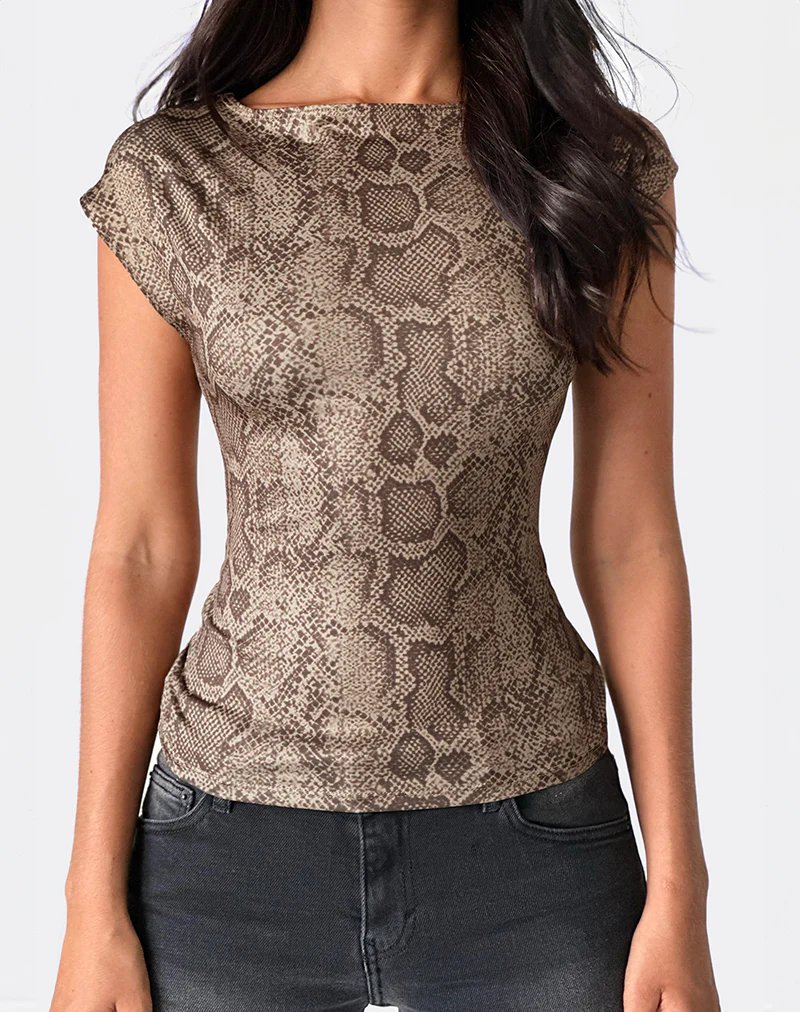 Nova Top in Brown Snake Print - Image 2