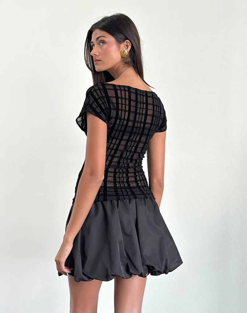 Nova Top in Tonal Check Flock Black - Image 3