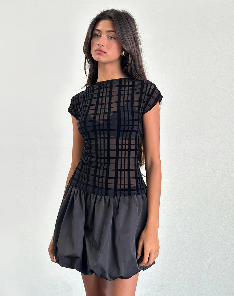 Nova Top in Tonal Check Flock Black - Image 5