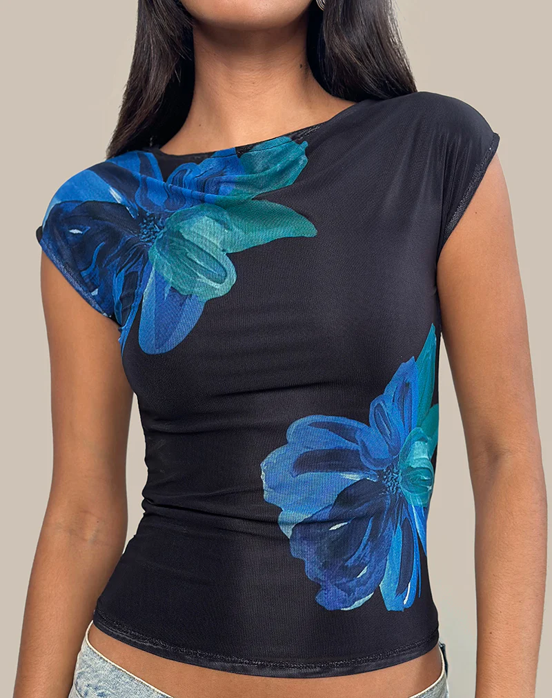 Nova Top in Watercolour Flower Blue - Image 3