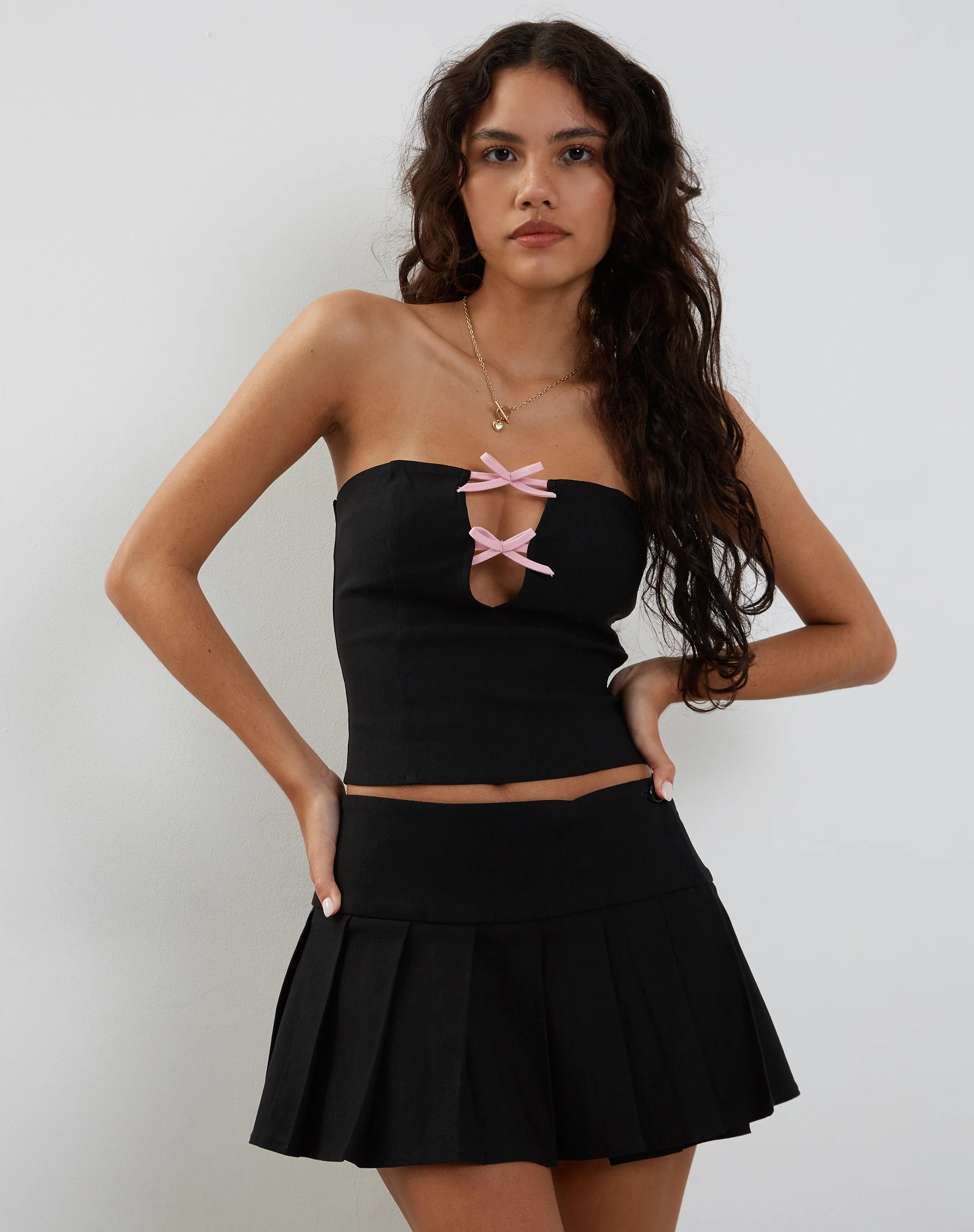 Novanto Bandeau Top in Black with Pink Bows - Image 4