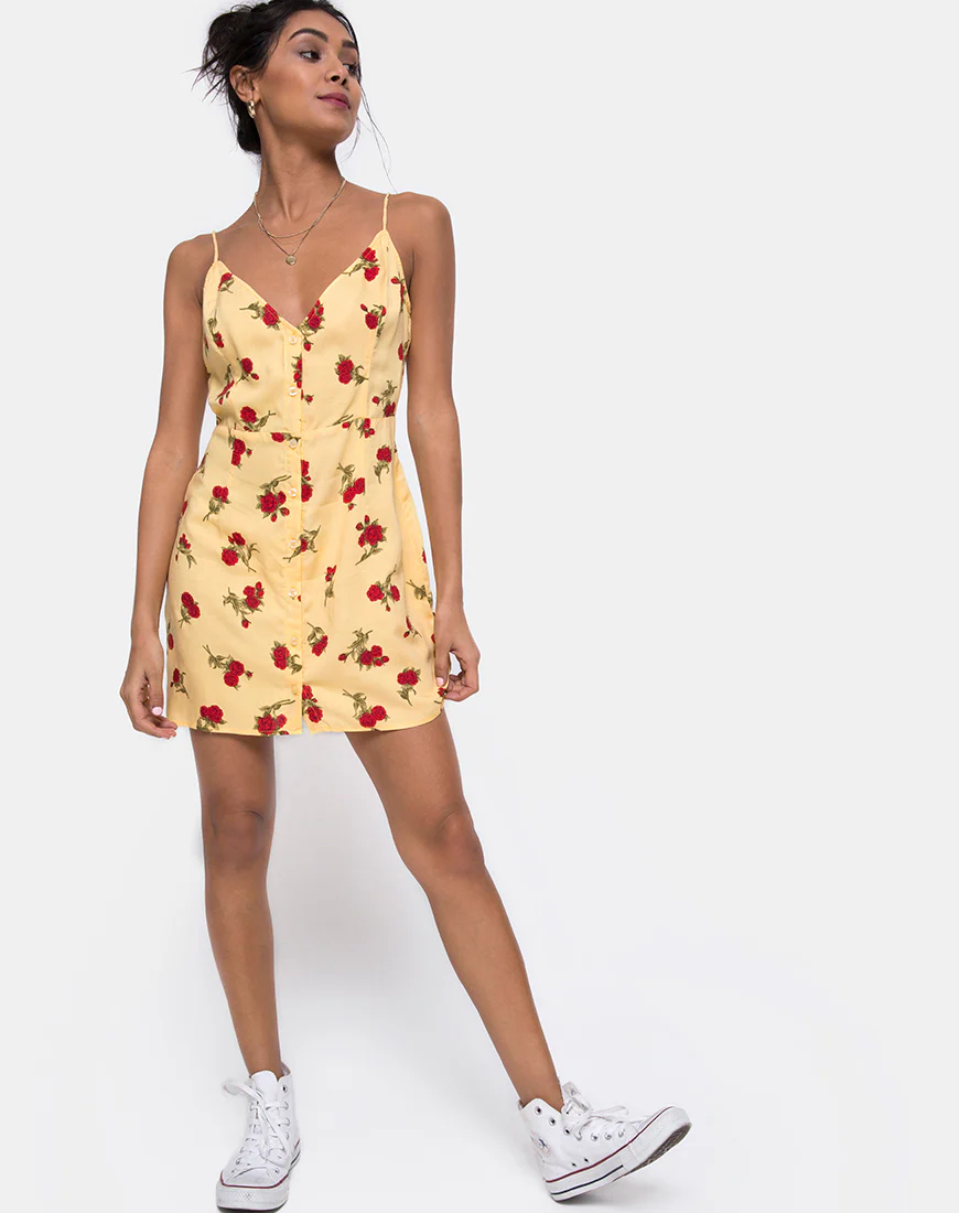 Novia Slip Dress in Falling Rose Yellow - Image 3